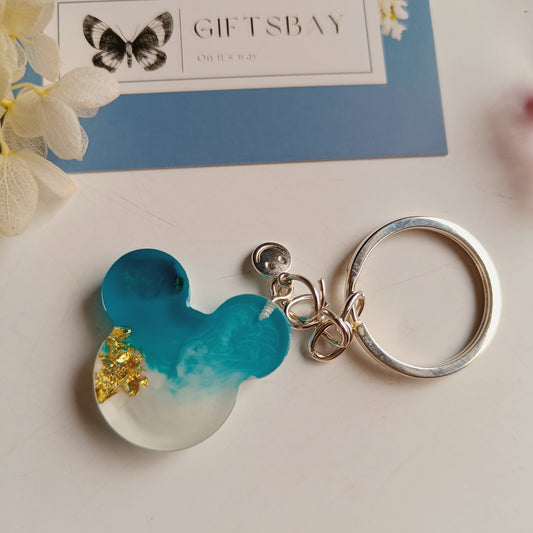 Mickey Mouse Blue & White glitter Resin keychain