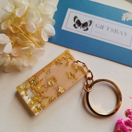 Gold flakes rectangle shape resin keychain