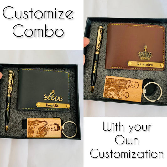 Wallet, pen, keychain coustomised combo