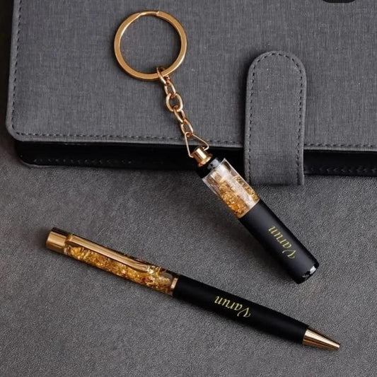 Gold flake pen keychain combo
