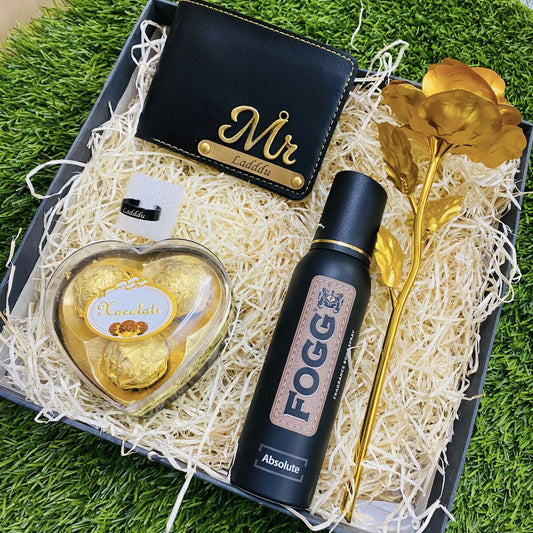 Wallet, chocolate, deo with rose gift hamper