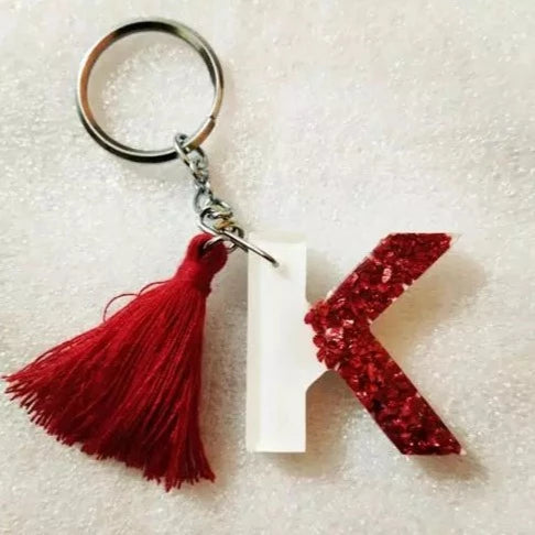 Red and white customised Latter Resin Keychain