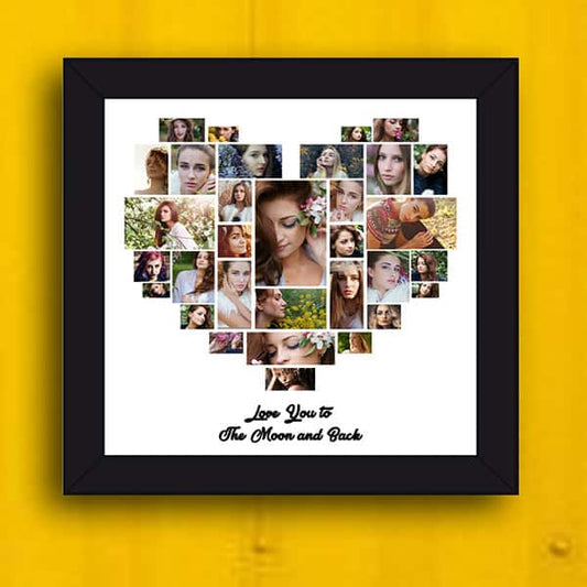 Love You to the Moon and Back – Heart Shaped Photo Collage Frame with 32 Photos