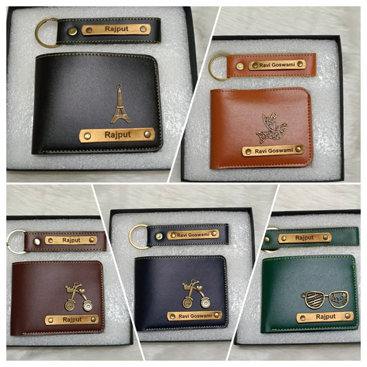 Premium Quality Men's Wallet and keychain With Name & Charm